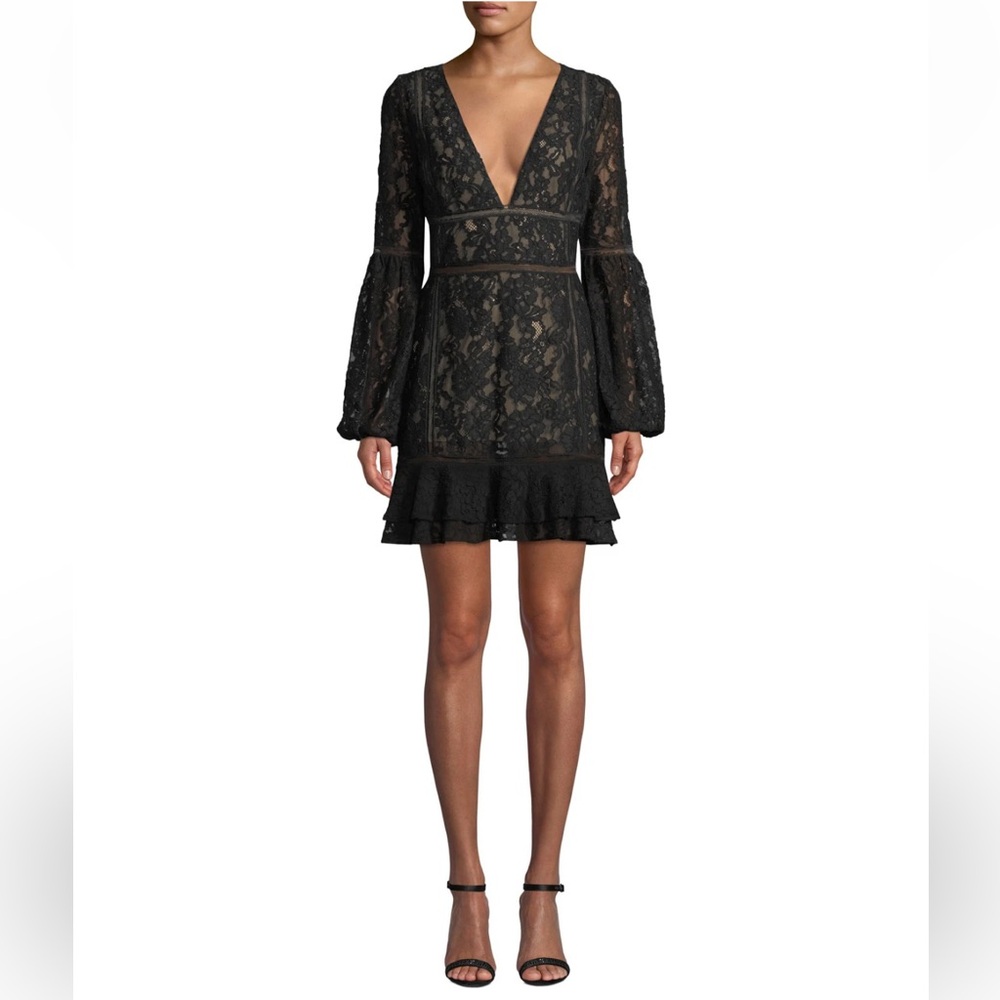 Misha Collection Harper Long Sleeve Mini Dress Black and Beige